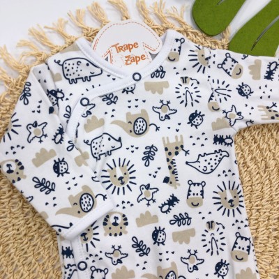 Body Kimono M/l Zoológico bege e marinho